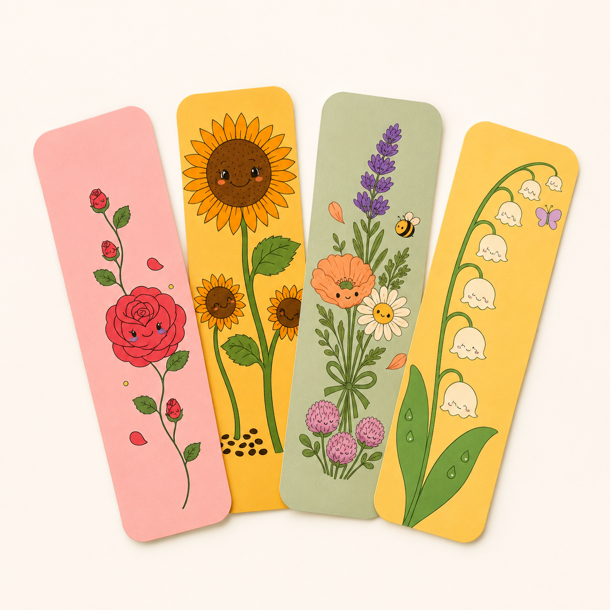 Petal Press Bookmark Set | Kawaii Floral Bookmarks Set of 4