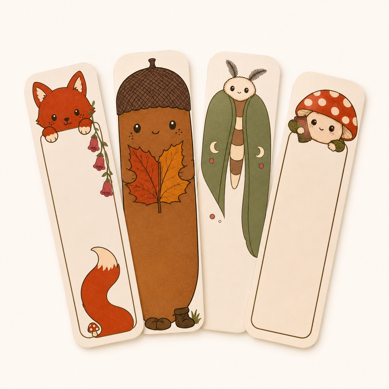 Moss & Margins Bookmark Set | Kawaii Woodland Bookmarks Set of 4