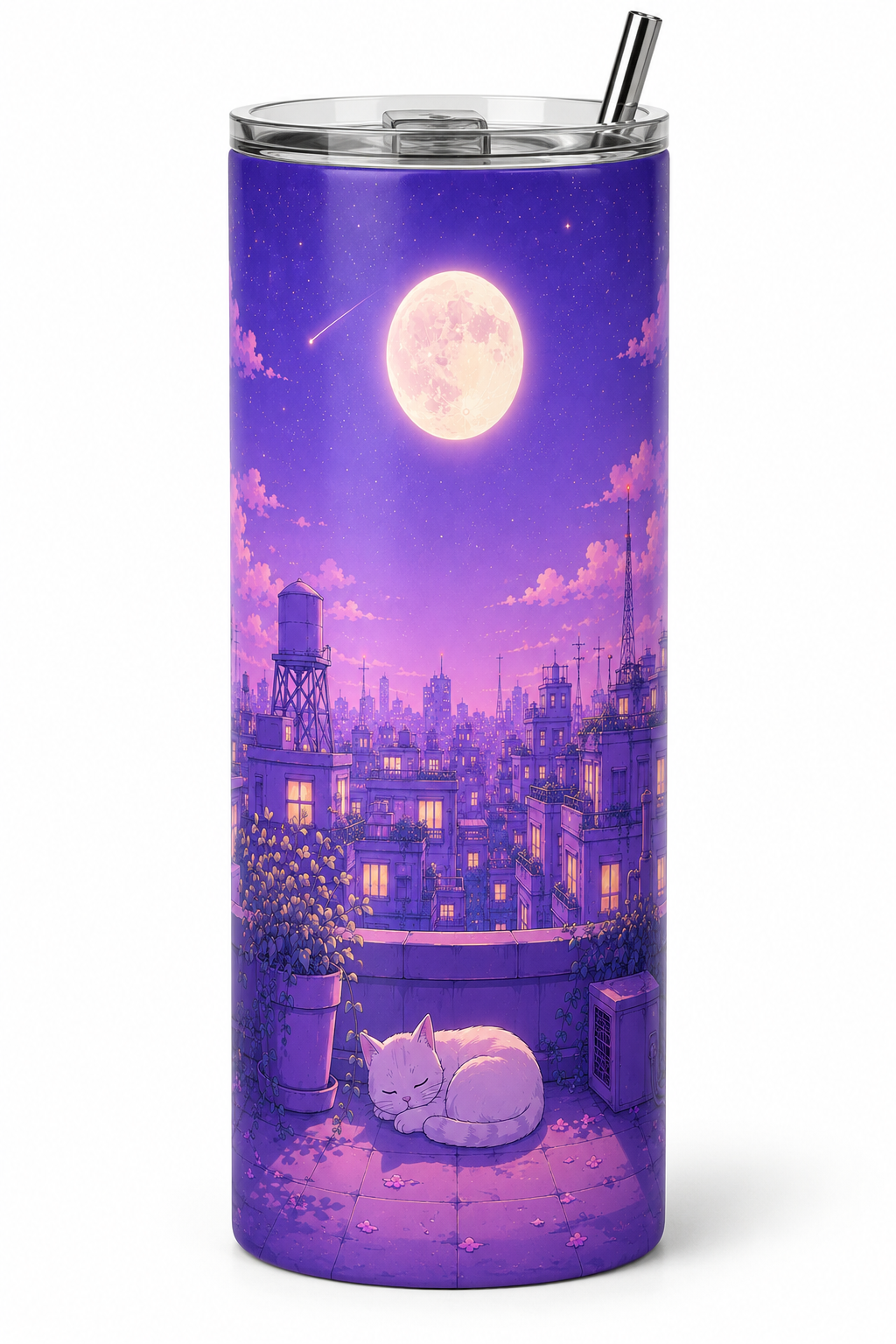 Rooftop Moonview Tumbler | Lofi Dreams 20oz
