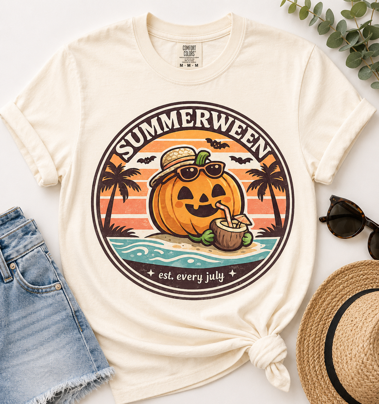 Vacation Pumpkin Shirt | Summerween Retro Badge Tee